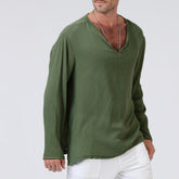 Men'S Summer T-Shirt Cotton Linen Thai Hippie Shirt V-Neck Beach Yoga Top Blouse